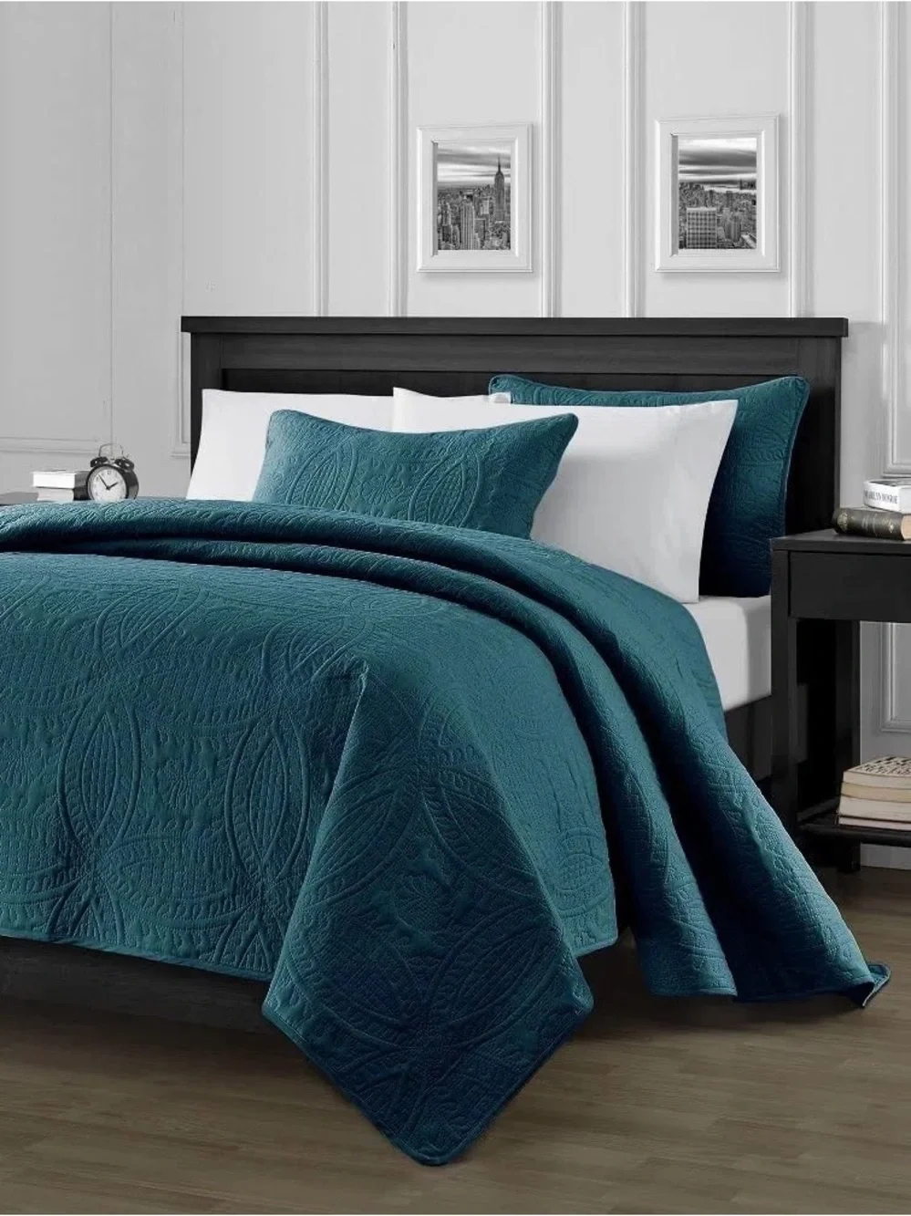 Teal king 3 piece Quilt Set
